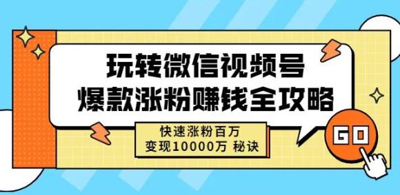 玩转微信视频号爆款涨粉赚钱全攻略，快速涨粉百万变现万元秘诀-领航创业网