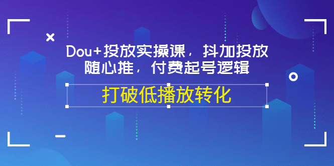 Dou 投放实操课，抖加投放，随心推，付费起号逻辑，打破低播放转化-领航创业网