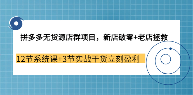 拼多多无货源店群项目，新店破零 老店拯救 12节系统课 3节实战干货立刻盈利-领航创业网