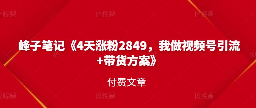 峰子笔记《4天涨粉2849，我做视频号引流 带货方案》付费文章-领航创业网