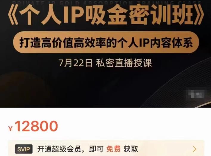 个人IP吸金密训班，打造高价值高效率的个人IP内容体系（价值12800元）-领航创业网