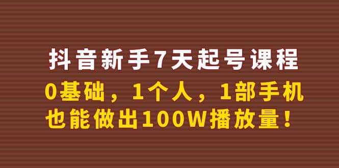 抖音新手7天起号课程：0基础，1个人，1部手机，也能做出100W播放量-领航创业网