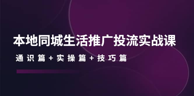 本地同城生活推广投流实战课：通识篇 实操篇 技巧篇-领航创业网