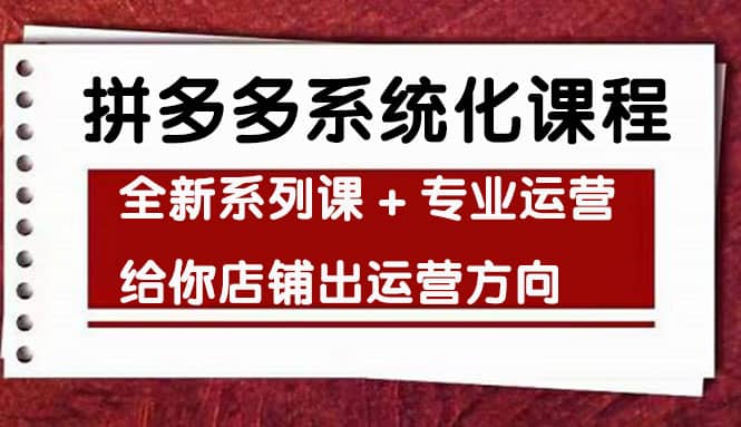 车神陪跑，拼多多系统化课程，全新系列课 专业运营给你店铺出运营方向-领航创业网