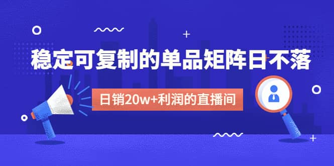 某电商线下课程，稳定可复制的单品矩阵日不落，做一个日销20w 利润的直播间-领航创业网