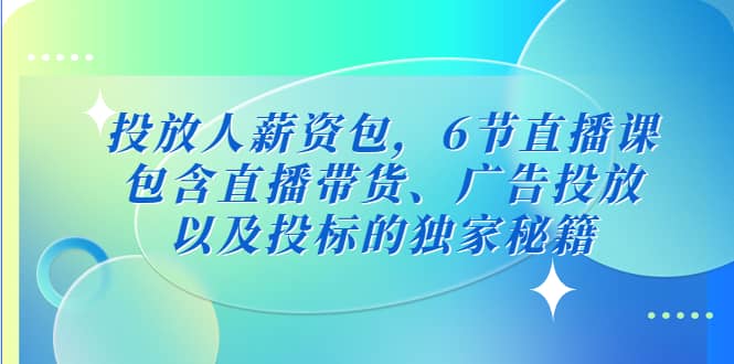 投放人薪资包，6节直播课，包含直播带货、广告投放、以及投标的独家秘籍-领航创业网