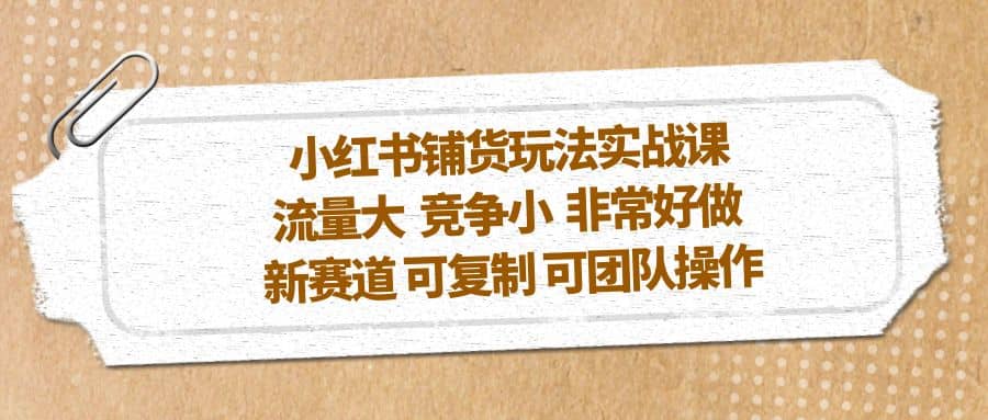 小红书铺货玩法实战课，流量大 竞争小 非常好做 新赛道 可复制 可团队操作-领航创业网