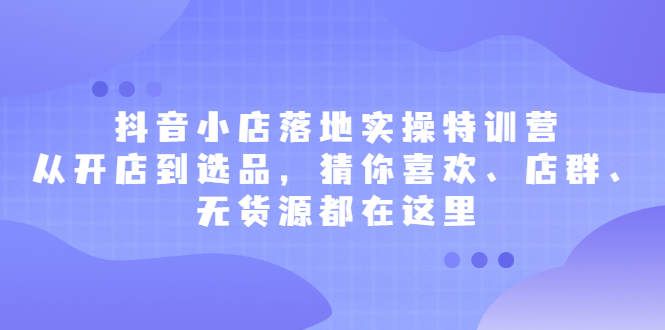 抖音小店落地实操特训营，从开店到选品，猜你喜欢、店群、无货源都在这里-领航创业网