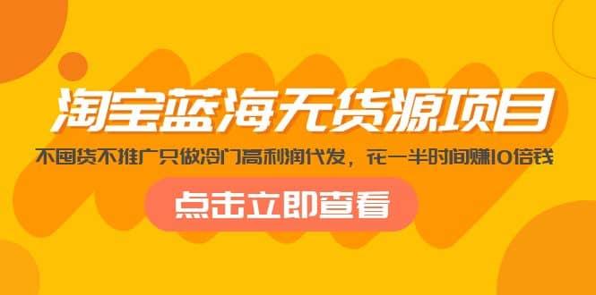 淘宝蓝海无货源项目，不囤货不推广只做冷门高利润代发-领航创业网