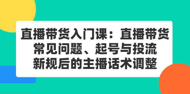 直播带货入门课：直播带货常见问题、起号与投流、新规后的主播话术调整-领航创业网