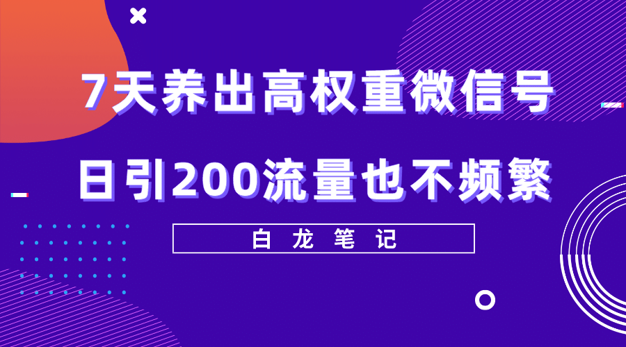 7天养出高权重微信号，日引200流量也不频繁，方法价值3680元-领航创业网