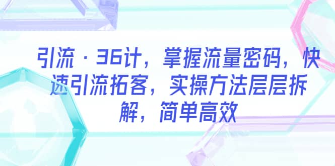 引流·36计，掌握流量密码，快速引流拓客，实操方法层层拆解，简单高效-领航创业网