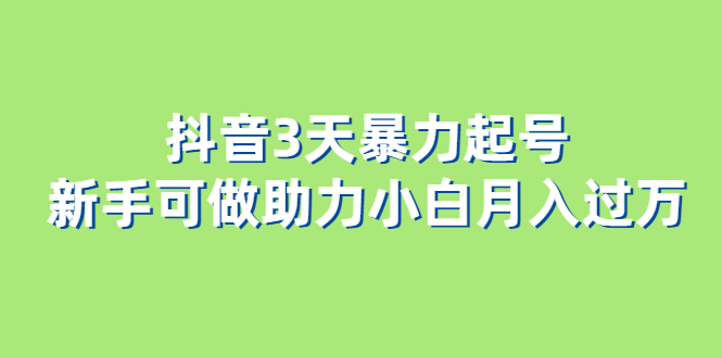 抖音3天暴力起号新手可做助力小白月入过万-领航创业网