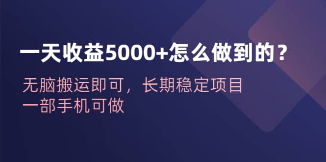 一天收益5000 怎么做到的？无脑搬运即可，长期稳定项目，一部手机可做-领航创业网