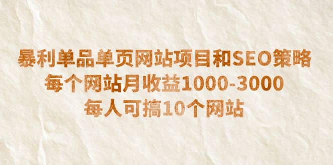 暴利单品单页网站项目和SEO策略 每个网站月收益1000-3000 每人可搞10个-领航创业网