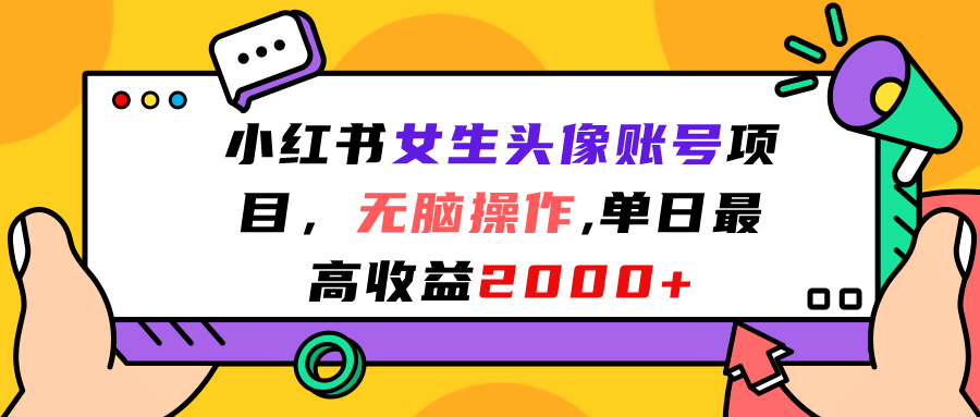 小红书女生头像账号项目，无脑操作，单日最高收益2000-领航创业网