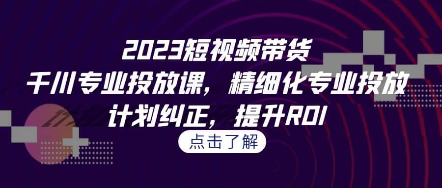 2023短视频带货-千川专业投放课，精细化专业投放，计划纠正，提升ROI-领航创业网