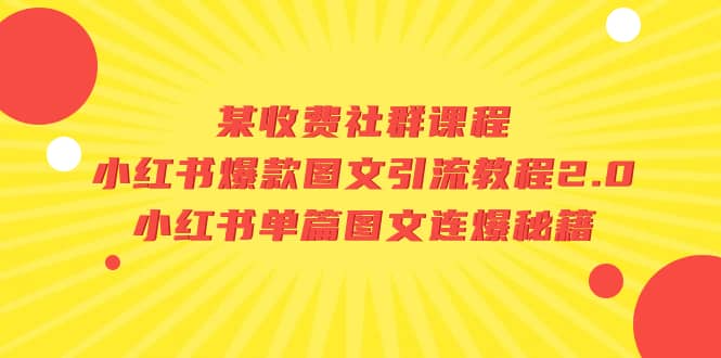 某收费社群课程：小红书爆款图文引流教程2.0 小红书单篇图文连爆秘籍-领航创业网