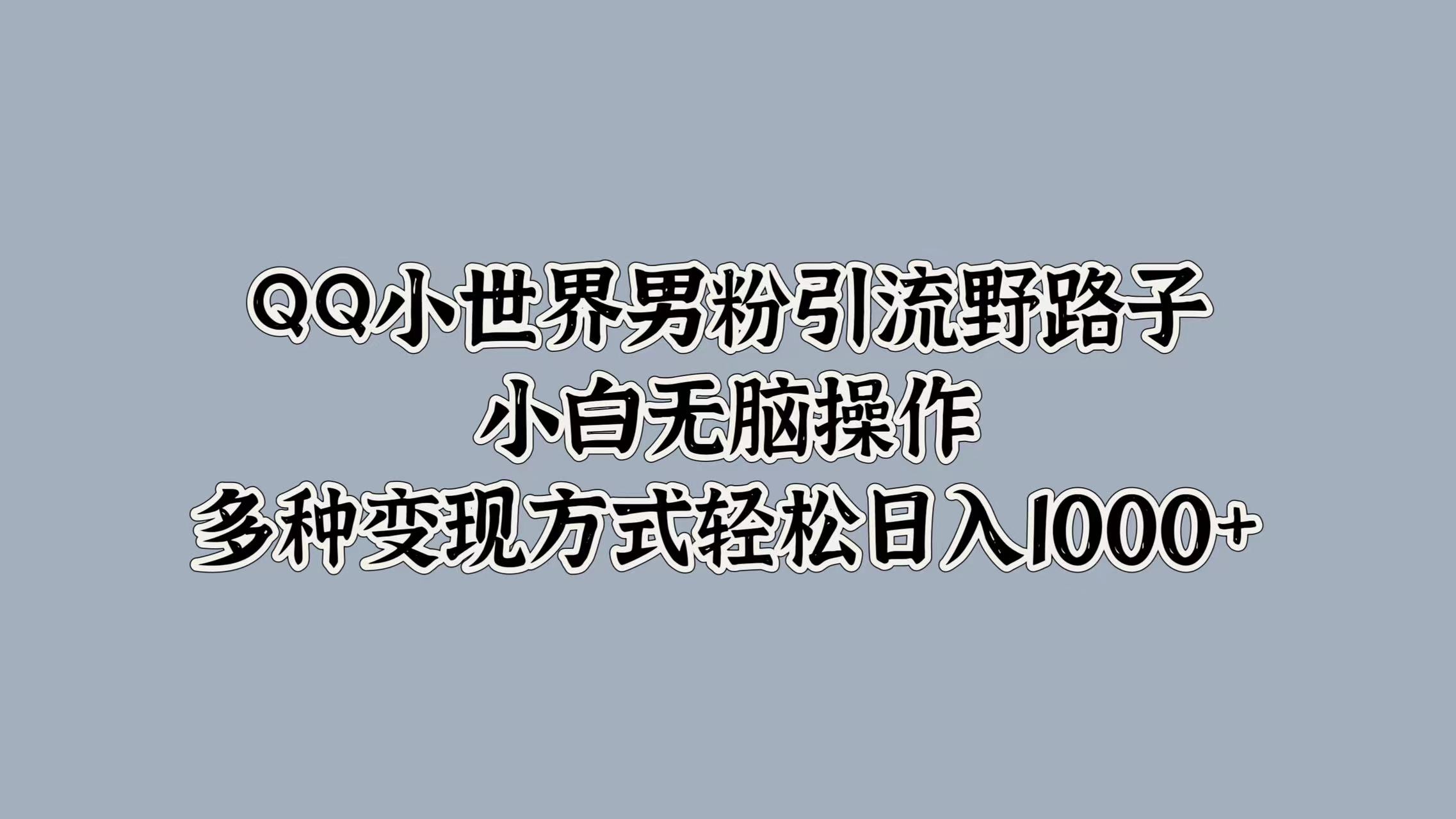 QQ小世界男粉引流野路子，小白无脑操作，多种变现方式轻松日入1000+-领航创业网