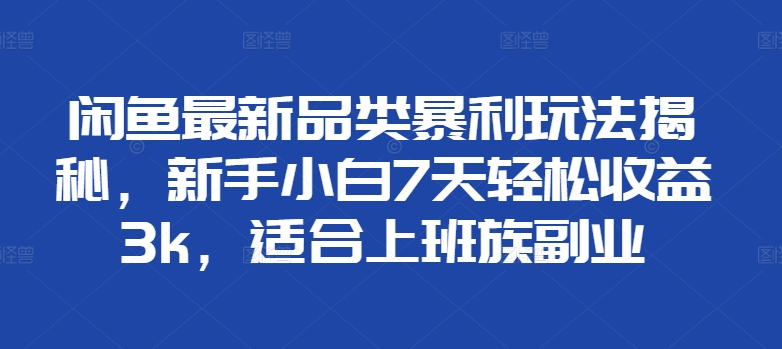 闲鱼最新品类暴利玩法揭秘，新手小白7天轻松赚3000+，适合上班族副业-领航创业网