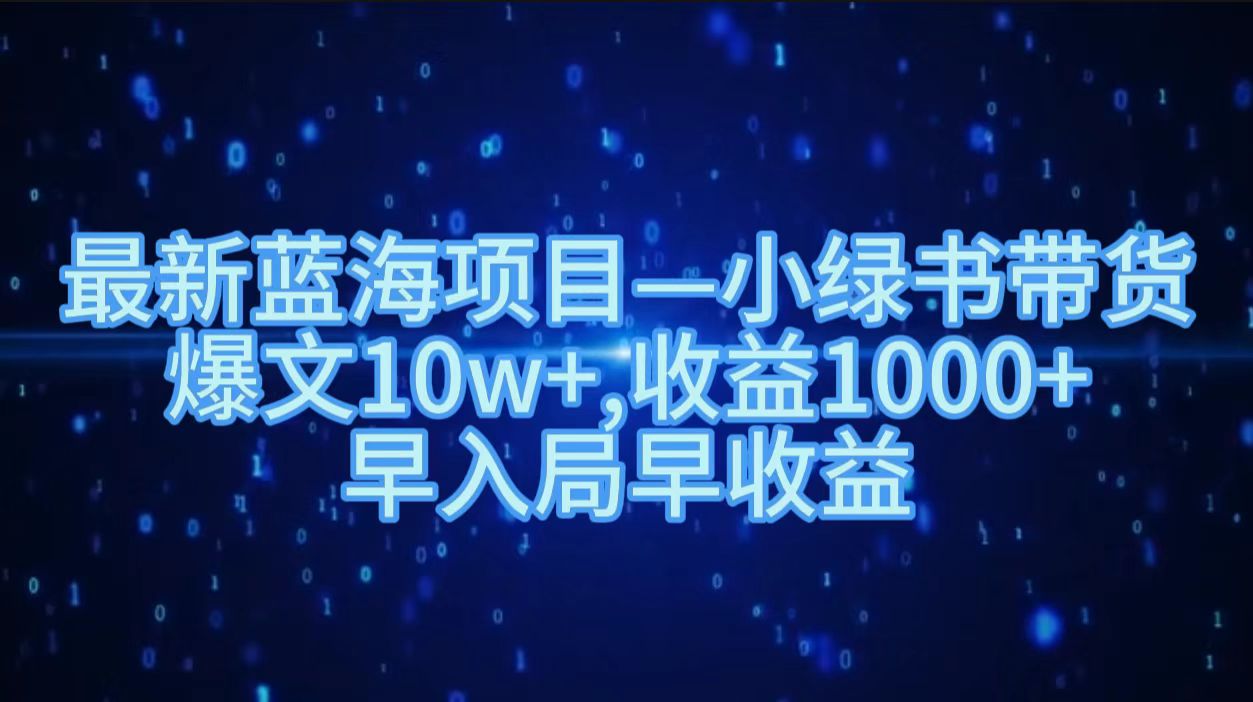 最新蓝海项目小绿书带货，爆文10w＋，收益1000＋，早入局早获益！！-领航创业网