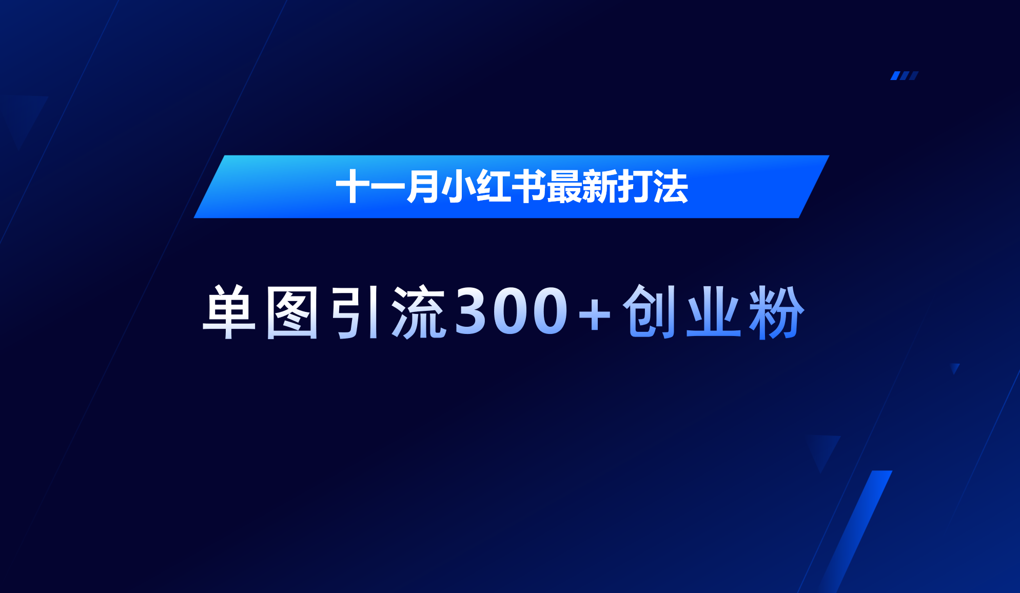 十一月，小红书最新打法，单图引流300+创业粉-领航创业网