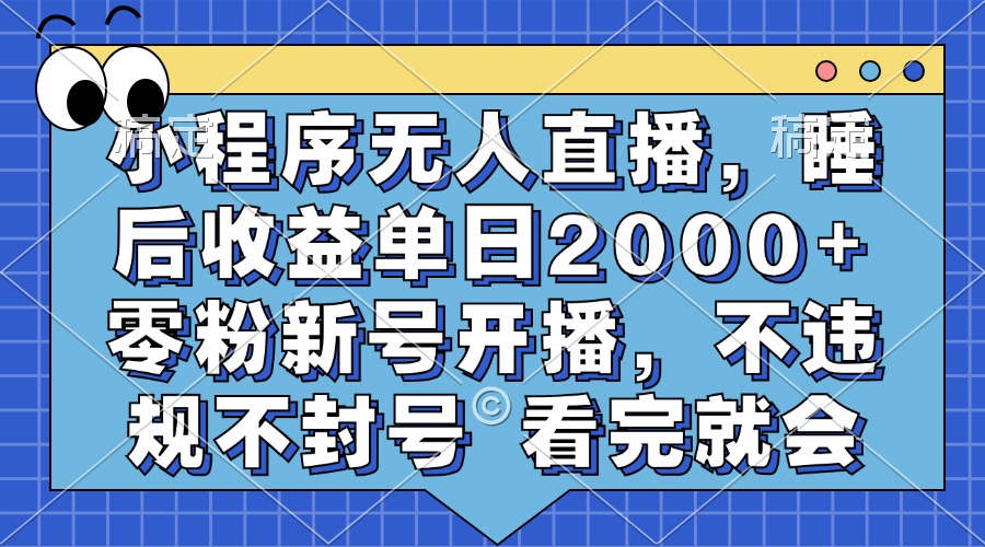 小程序无人直播，睡后收益单日2000+ 零粉新号开播，不违规不封号 看完就会-领航创业网