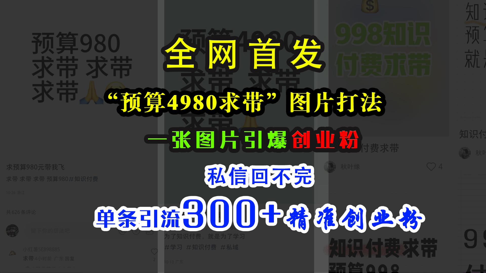 小红书“预算4980带我飞”图片打法，一张图片引爆创业粉，私信回不完，单条引流300+精准创业粉-领航创业网