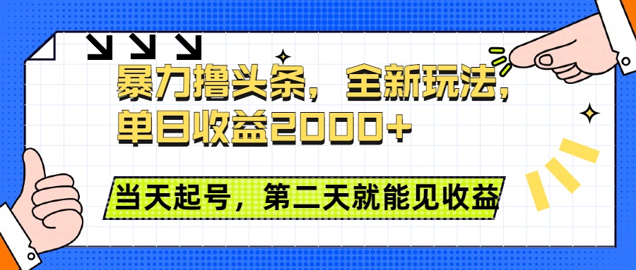 暴力撸头条全新玩法，单日收益2000+，小白也能无脑操作，当天起号，第二天见收益-领航创业网