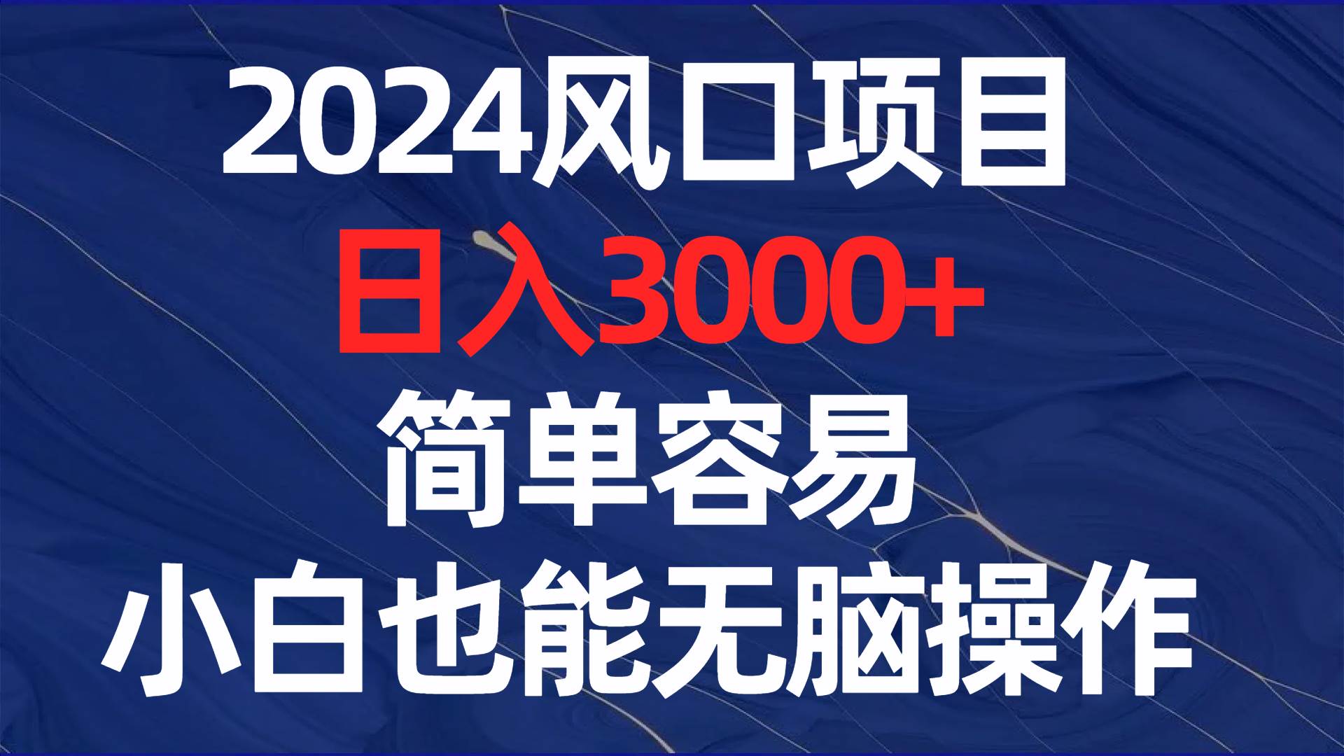 2024风口项目，日入3000+，简单容易，小白也能无脑操作-领航创业网