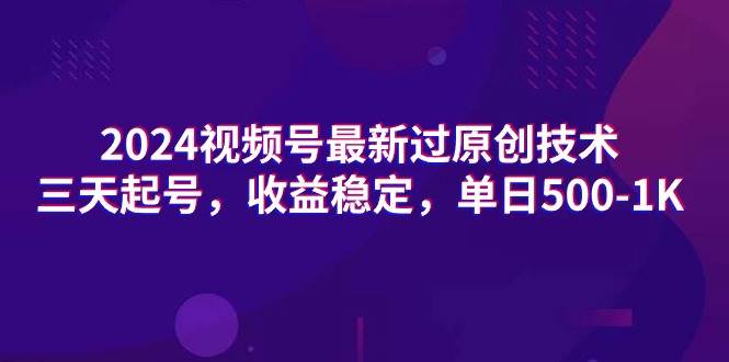 2024视频号最新过原创技术，三天起号，收益稳定，单日500-1K-领航创业网