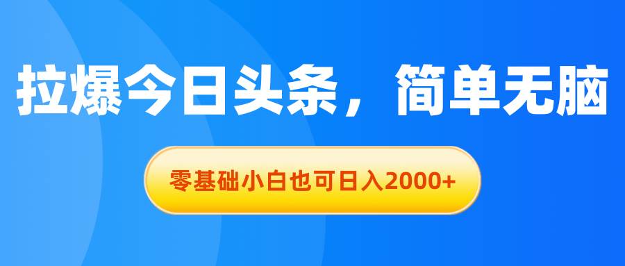 拉爆今日头条，简单无脑，零基础小白也可日入2000+-领航创业网